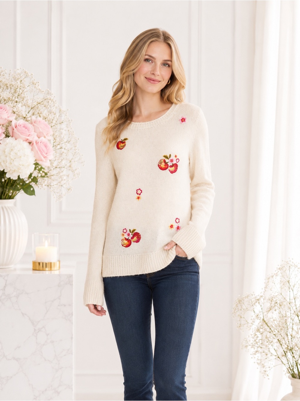 Disney Snow White LC Lauren Conrad Apple Embroidered Sweater NWT S